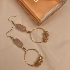 Handmade earrings. Hoops. Pink quartz.
